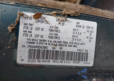 1995 Plymouth Grand Voyager из США, поврежденный, VIN VIN1P4GH44R9SX63